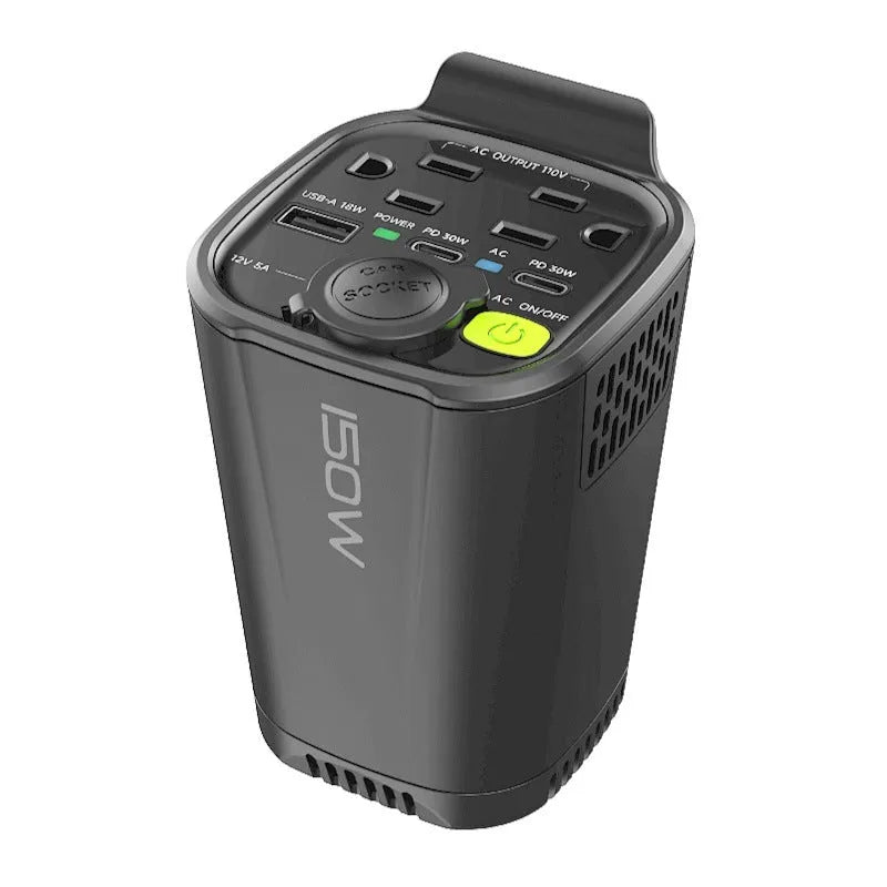 150W 12V to 110V inverter car charger with dual USB-C PD30W and USB-A 18W, fireproof ABS housing