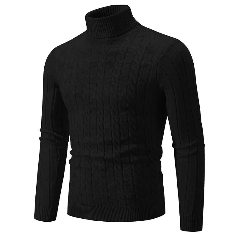 Men's slim twist turtleneck pullover sweater in chenille fabric displayed in multiple colour options