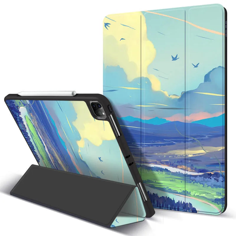 iPad Pro anti-drop protective case with magnetic pen slot and adjustable stand in simple style