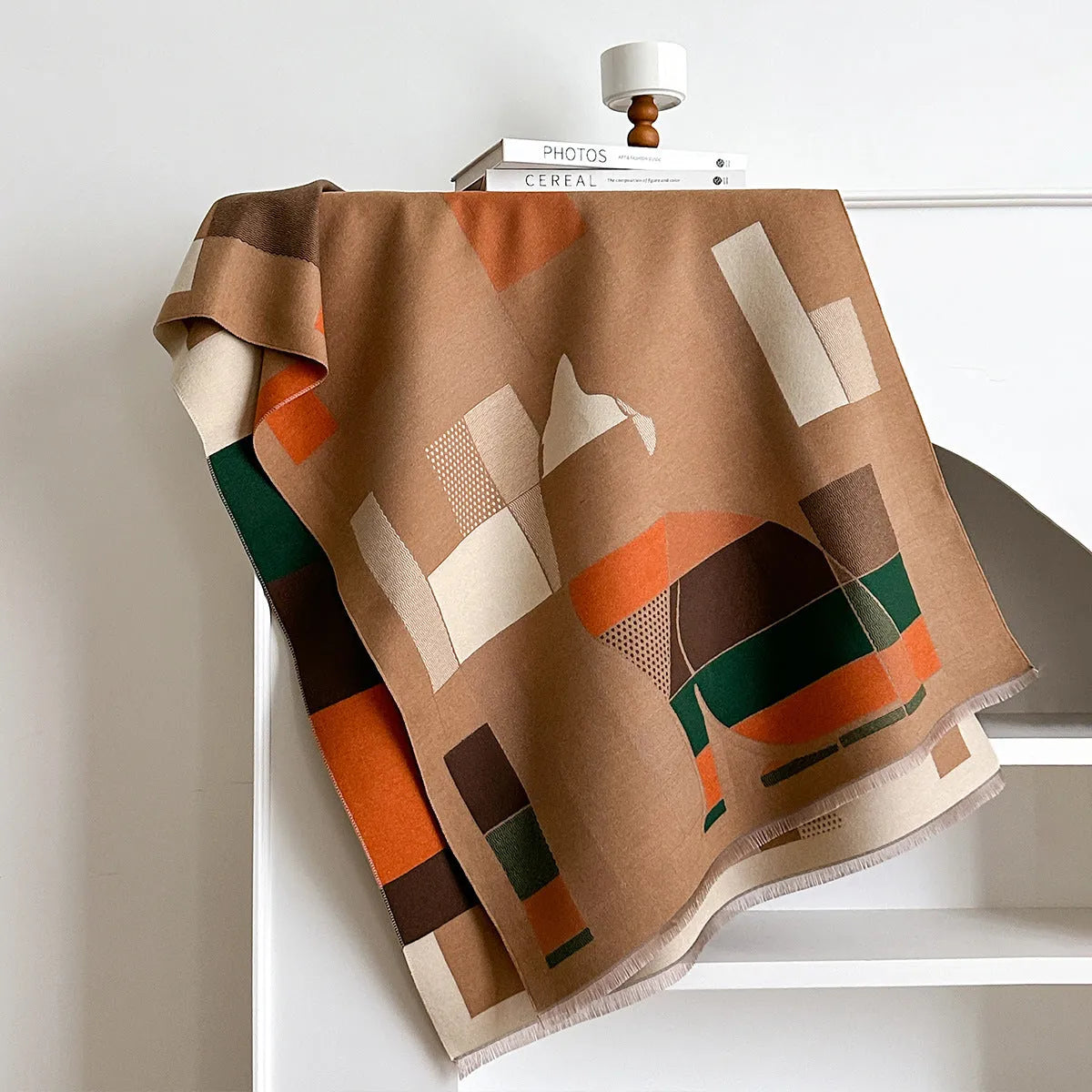 185x65cm cashmere-like polyester scarf in autumn colours showing European styling