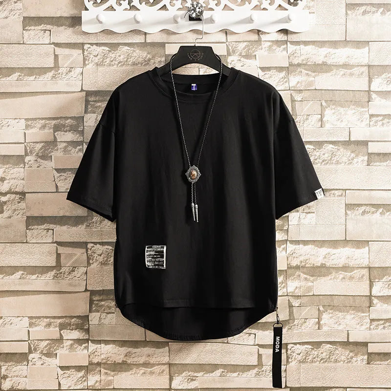Men's summer cotton wide zipper T-shirt in loose fit white colour plain round neck short sleeve