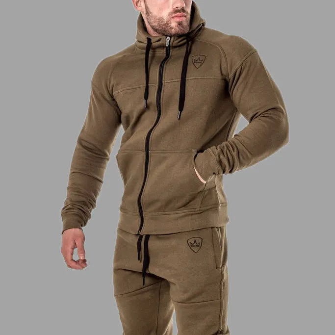 Cotton sport suit sweater with pattern in Army Green, black, khaki, and red, sizes L to XXL