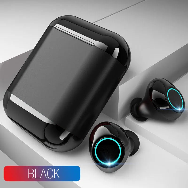TWS Bluetooth wireless earphones in Black, Gold, or Light Grey with Bluetooth 5.0 connectivity