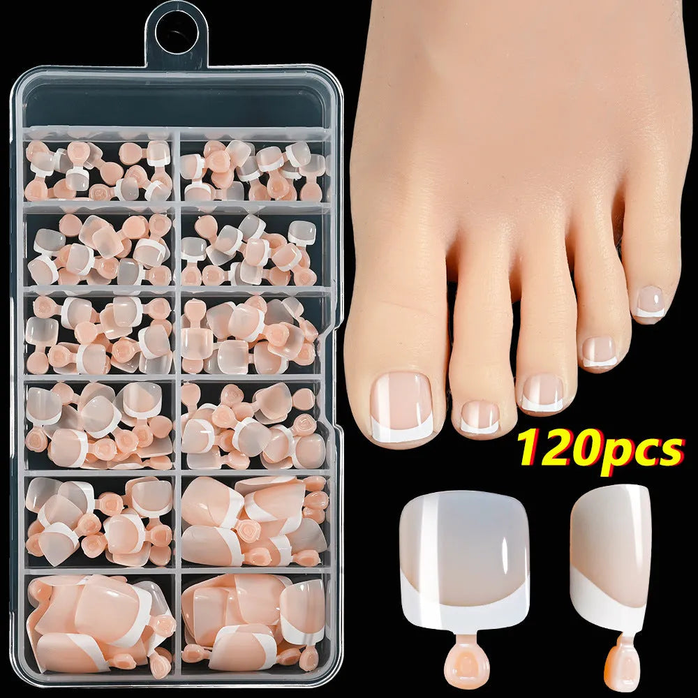 120 French white edge full square toe nail pieces in nude colours for short nail application