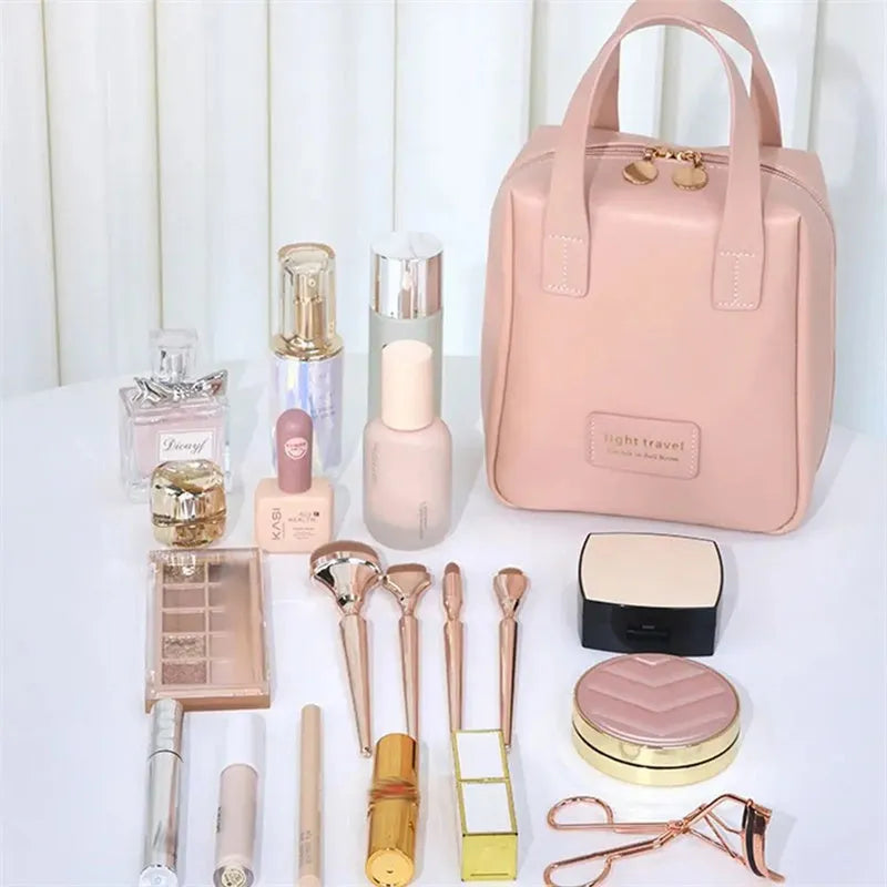 Shell shape PU leather waterproof cosmetic bag in milk apricot white with metal zipper