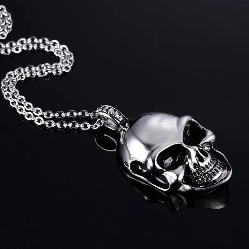 Unisex electroplated alloy skull pendant necklace with chain and leather rope options