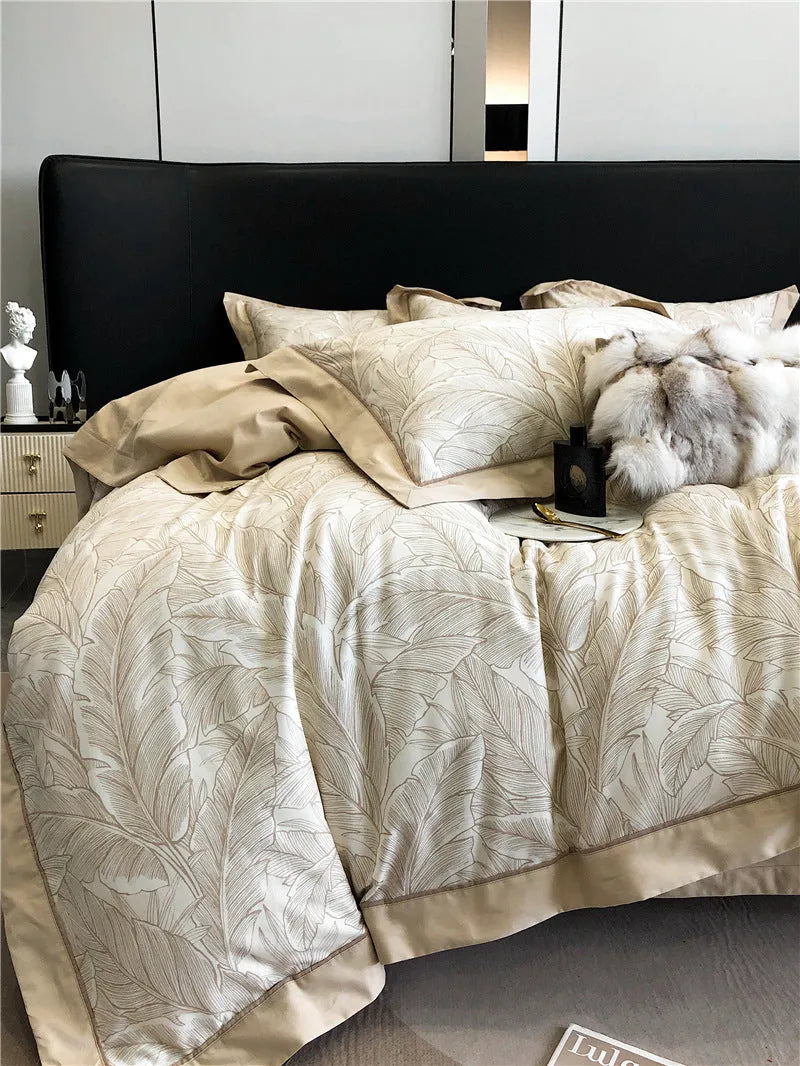 Long-staple cotton printed four-piece bedding set with geometric pattern, sanded fabric, digital print, European classical style