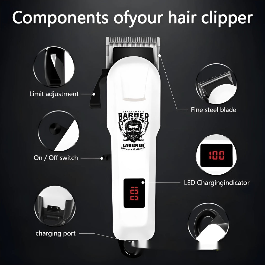 Rechargeable hair clipper kit with stainless steel cutter heads and 4-in-1 attachments