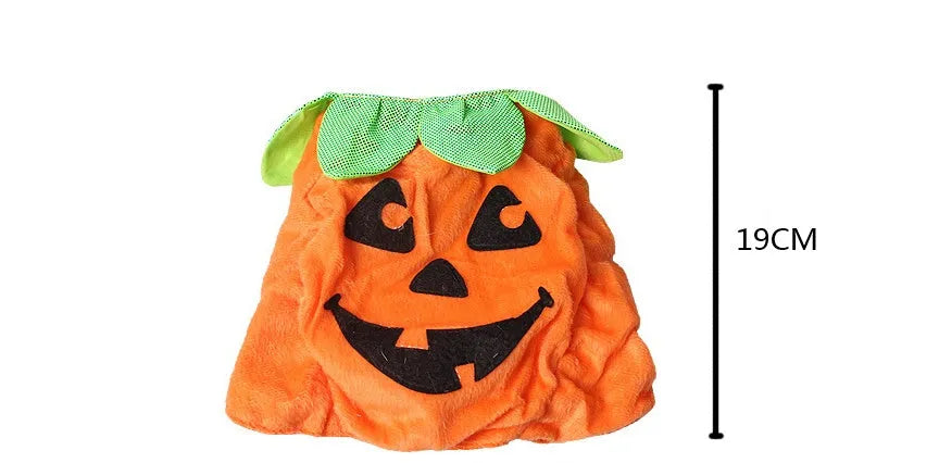 Halloween pumpkin pet costume for cats and small dogs with green leaf decoration and adjustable hat