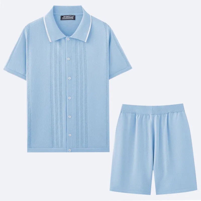 Business casual two-piece set with short sleeve top and shorts in Tencel viscose fabric