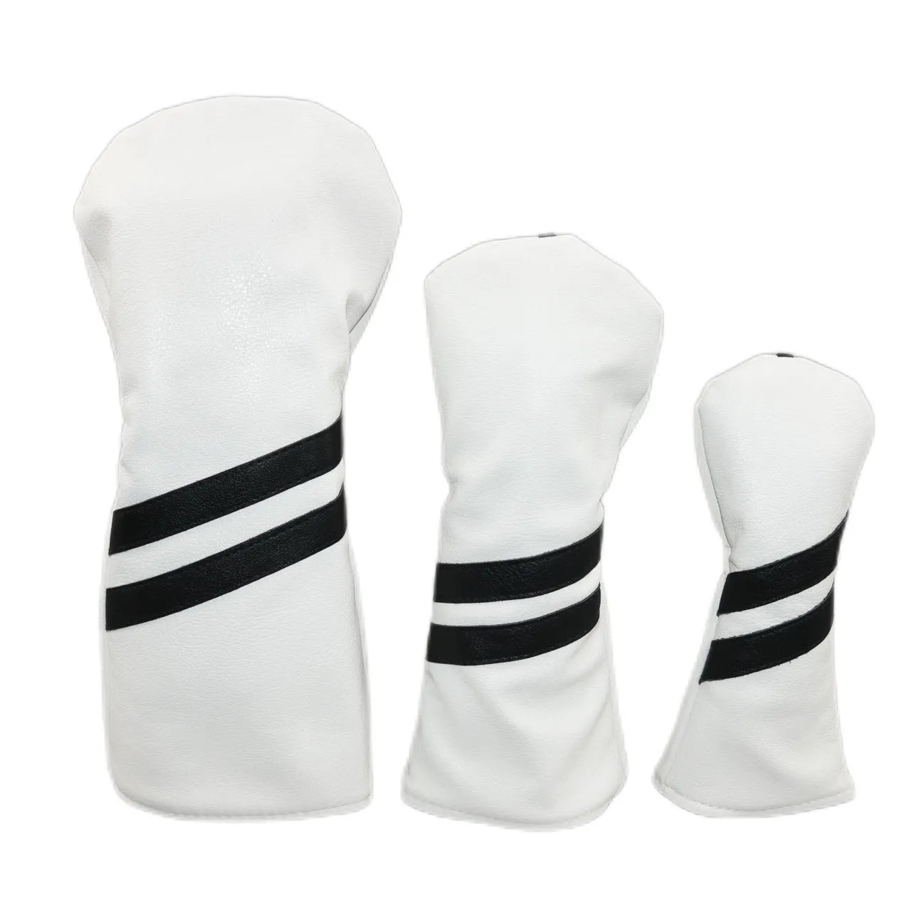 Golf wood club head cover with two oblique stripes, shown in blue, with size options large, medium, and small.