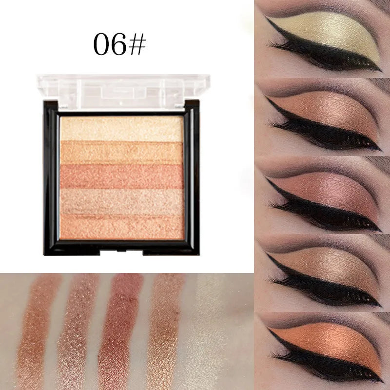 Eye shadow compact plate for contouring and brightening, showing six colour styles in a 12g palette.