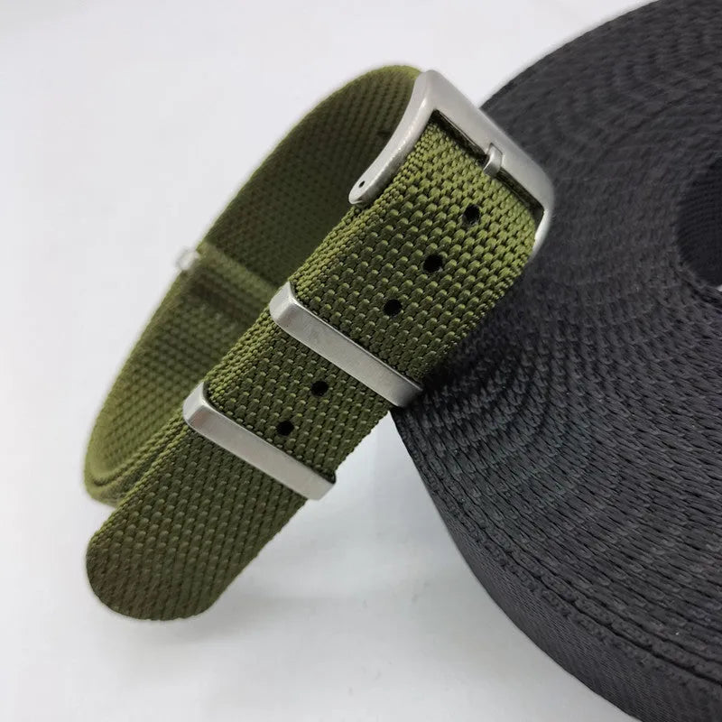 Nylon integrated textile watch strap in various colours showing 20mm and 22mm width options
