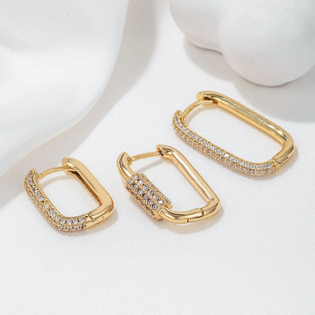 Geometric three-piece ear clip set with micro inlaid zircon stones in gold or white colour