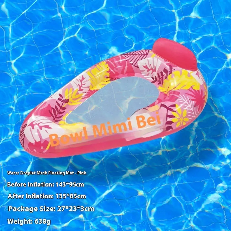 PVC thick sequins inflatable floating row pool lounger in gradient colour with canopy