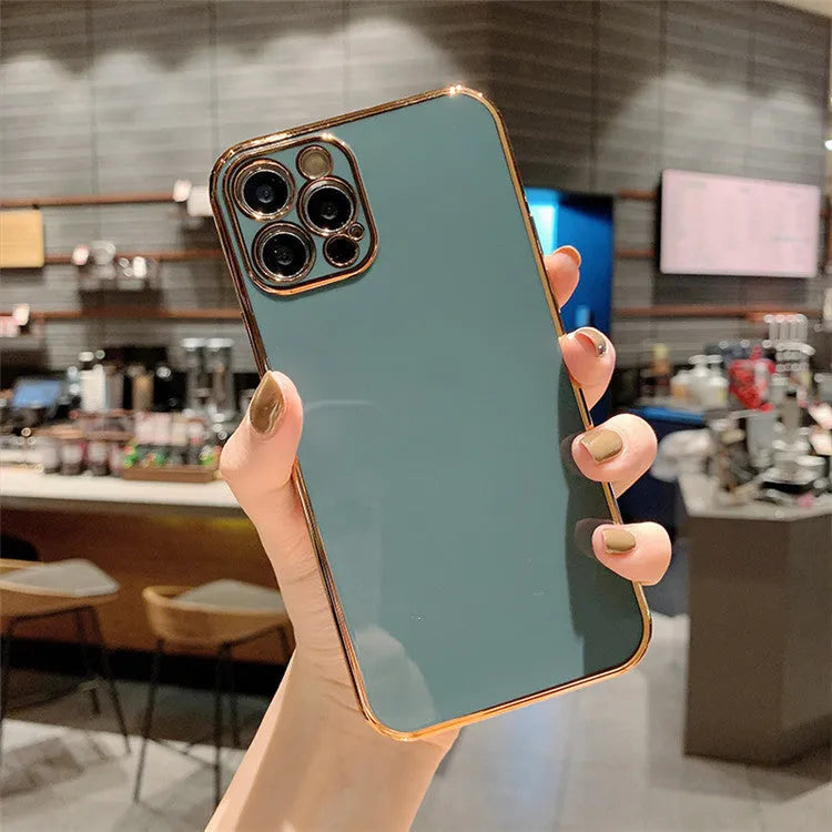 Electroplated mobile phone case for iPhone 13 in solid colour with geometric design on back cover