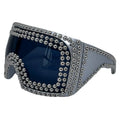 Men's punk sunglasses with large rim and square rivet details in gold colour