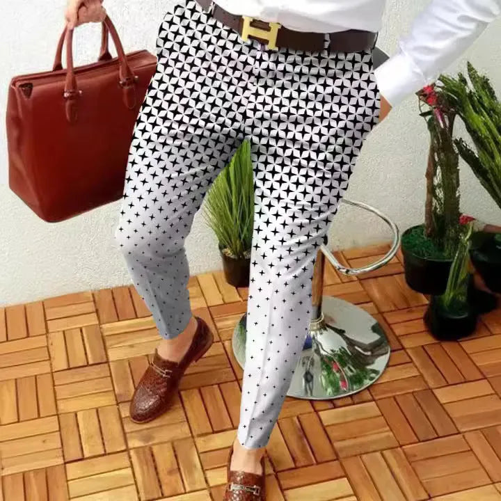 Men's slim-fit casual trousers with 3D printed plaid pattern in colour RKKZ49