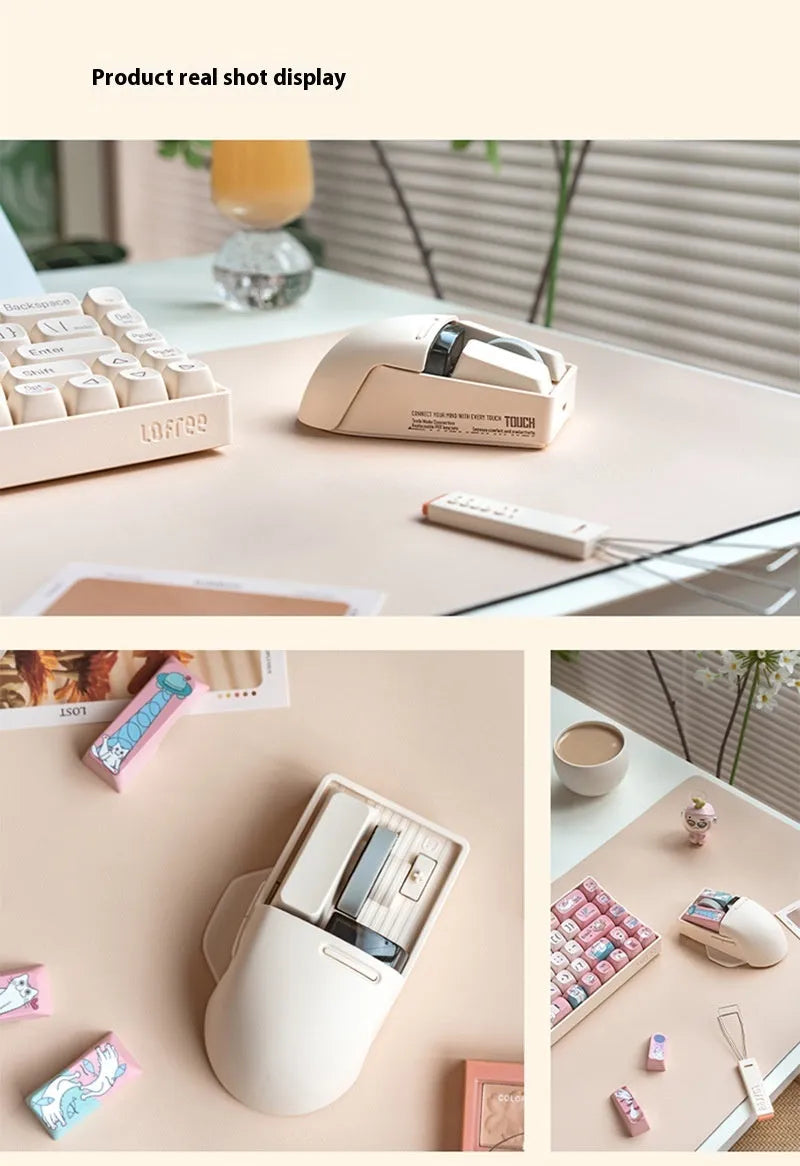 Xiaoqiao Tofu-coloured three-mode wireless mouse with USB-C cable on a desk