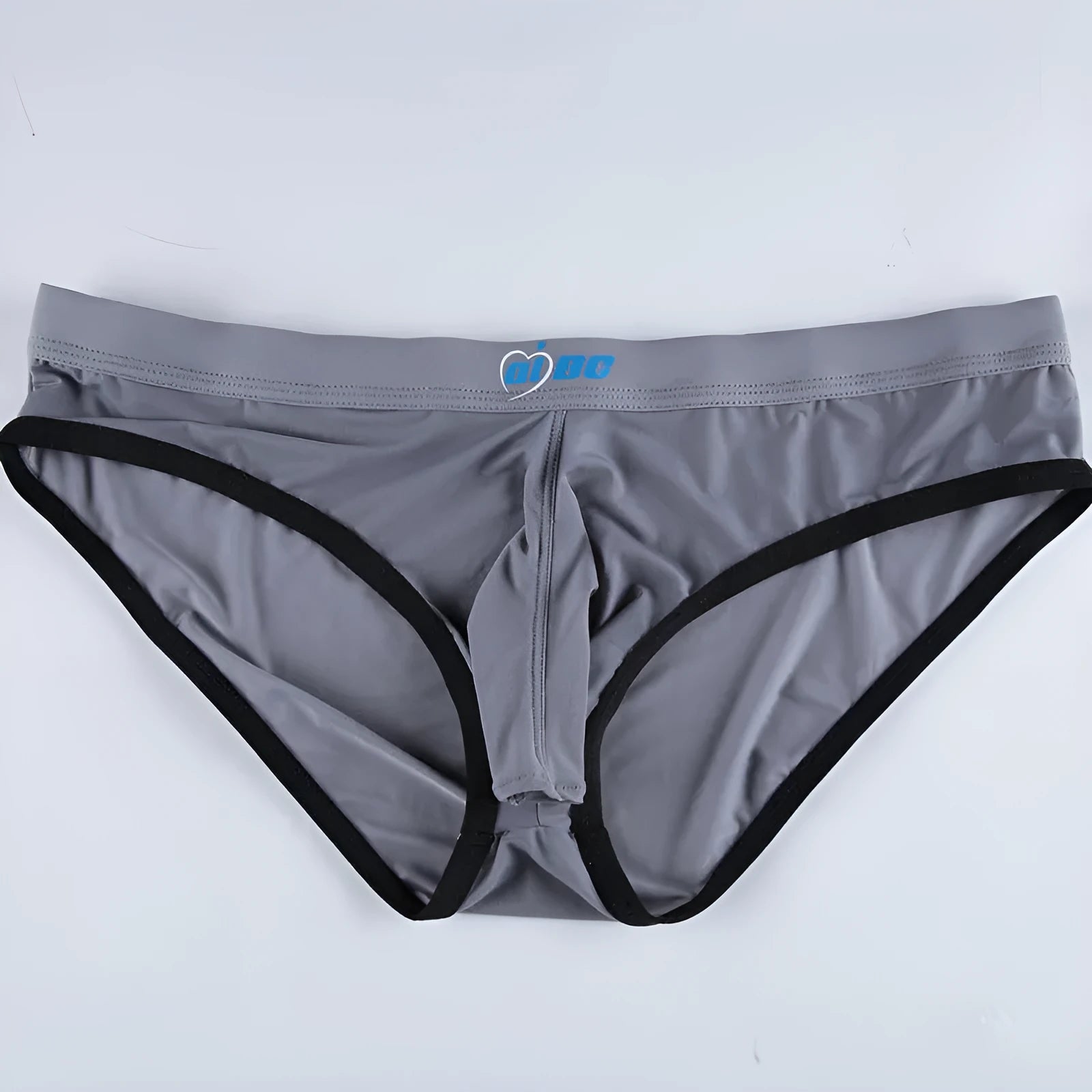 Men's army green ice silk bazooka briefs showing bullet separation and mid waist design