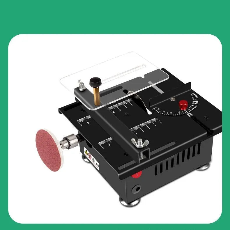 Lithium-ion battery-powered desktop mini saw with five angle grinder attachments