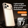 Metal corner pad phone case for iPhone 17 Pro Max in Black, ultra-thin frameless alloy with frosted finish