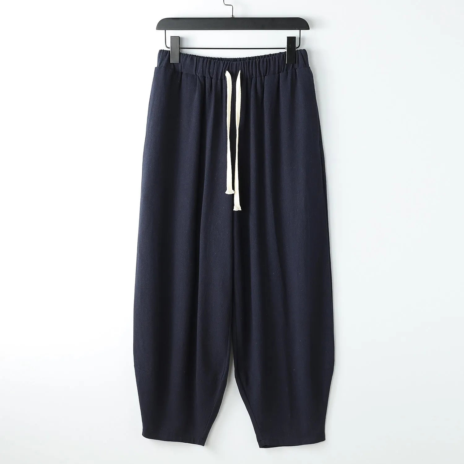 Linen harem pants for overweight men with ankle ties, elasticated waist, in khaki colour, size 3XL