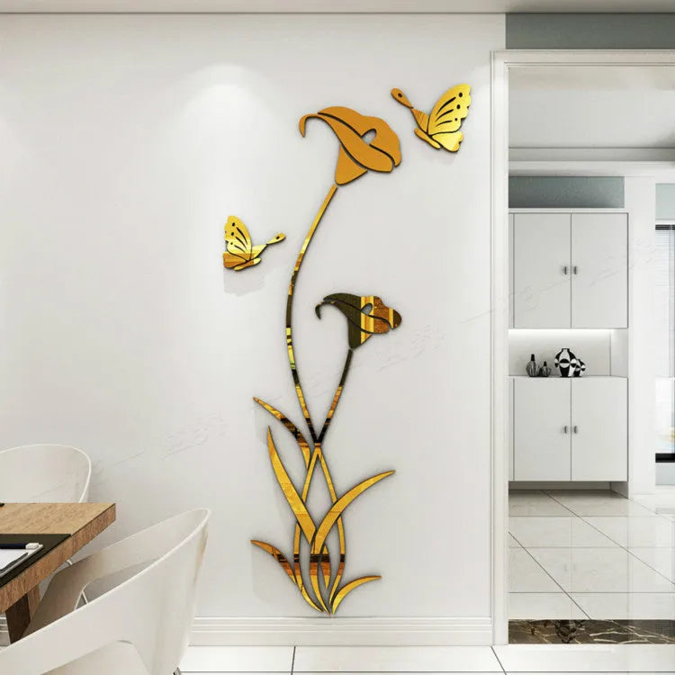 3D acrylic lily wall sticker in six colour options with dimensional floral design