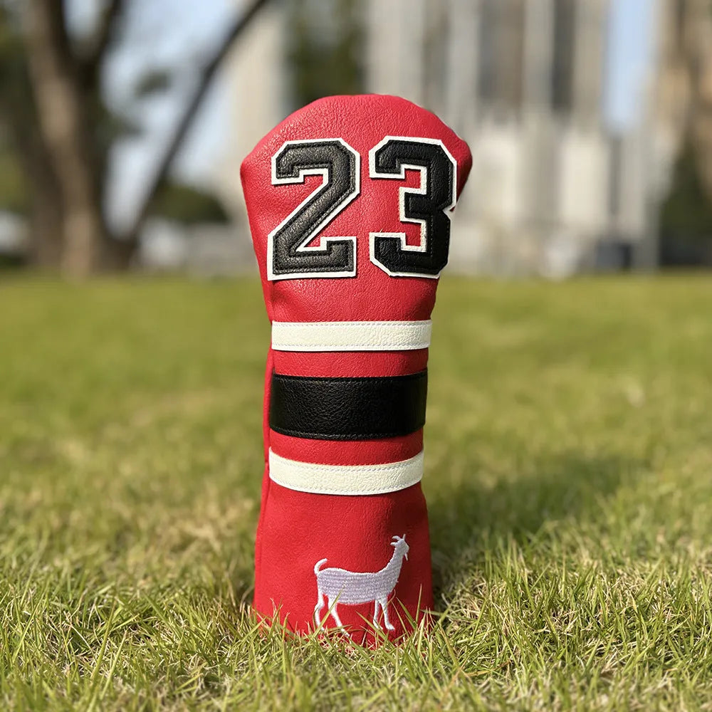Set of four PU golf club head covers in a chosen colour for driver, fairway wood, UT iron, and Square putter.