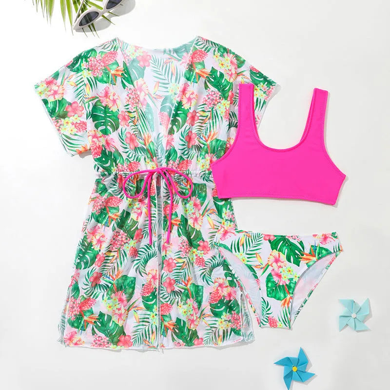 Girls' floral two-piece swimsuit in Korean style for swimming sports