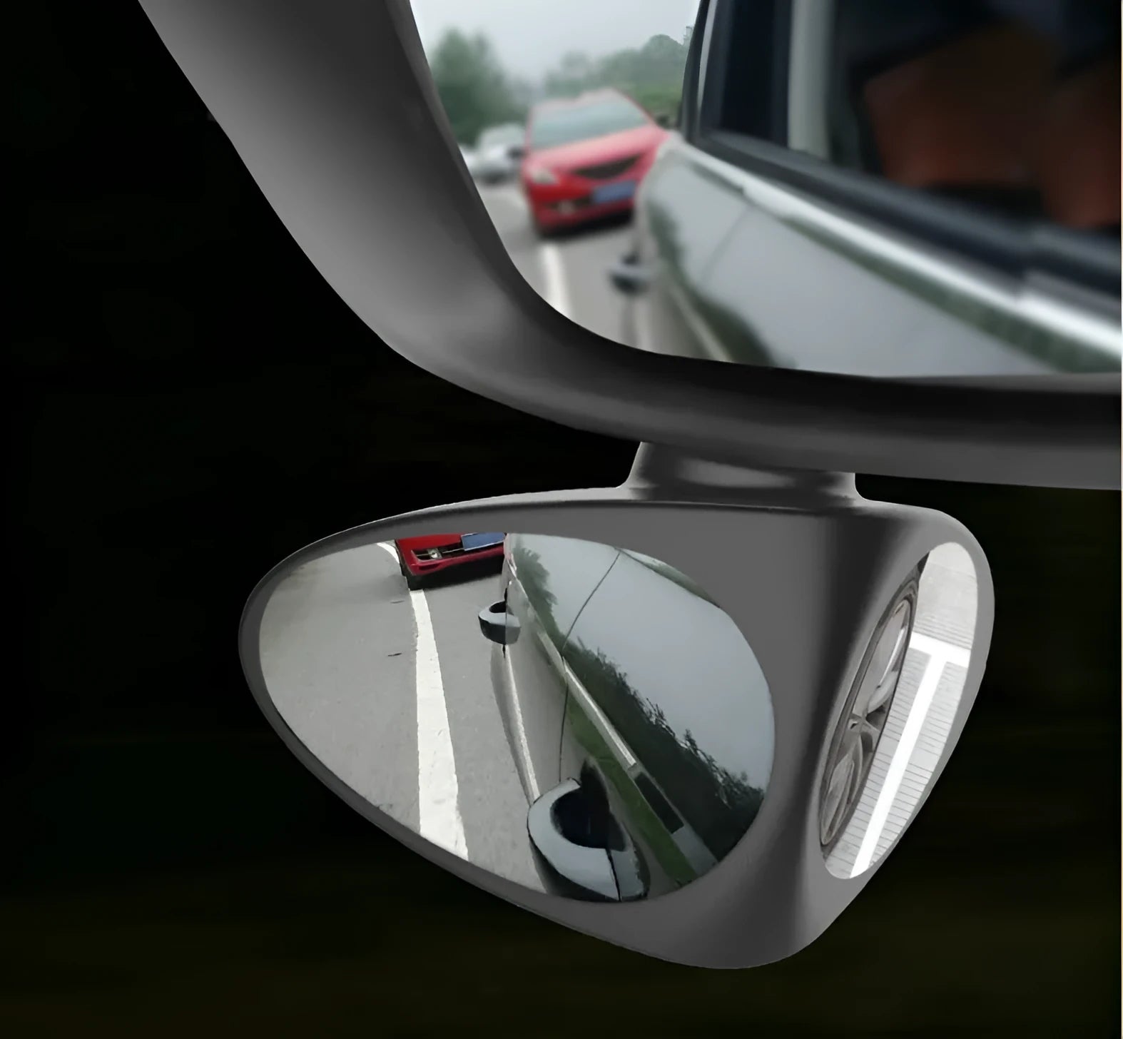 Double vision auxiliary car rearview mirror triangular shape glass and ABS shell black colour