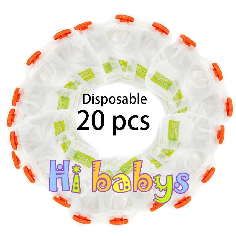 Baby food Squeeze Station machine with 4oz pouches and spoons on a table