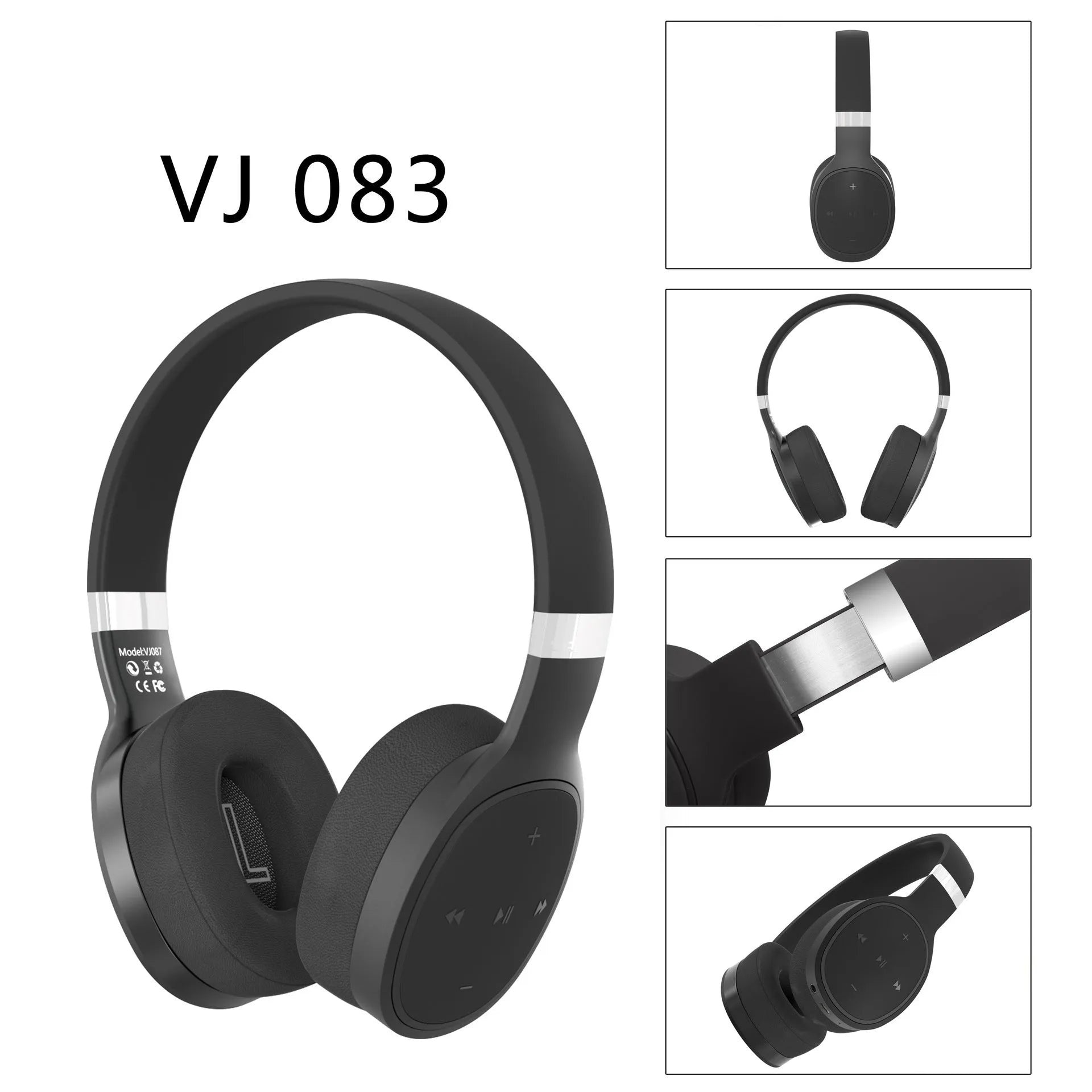 Wireless Bluetooth headset in black, showing over-ear design with 40mm speakers and Bluetooth 5.0 connectivity.