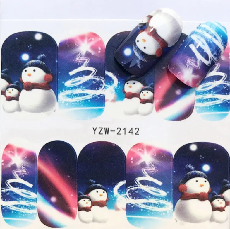 Christmas explosion models water transfer nail stickers with full coverage festive designs in 23 styles on white background