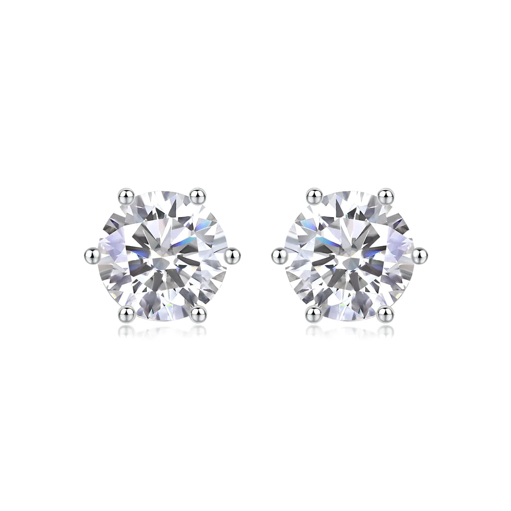 Quiet Moments moissanite stud earrings set in platinum-plated S925 silver, gift box and GRA certificate included, four carat sizes available