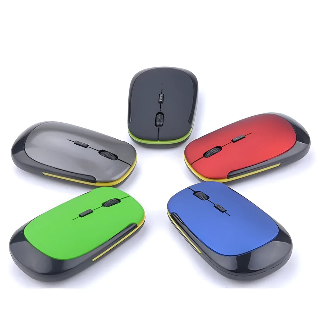 Laptop wireless mouse in five colours: red, green, blue, black, silver, 10x6x2 cm, Bluetooth and 2.4GHz