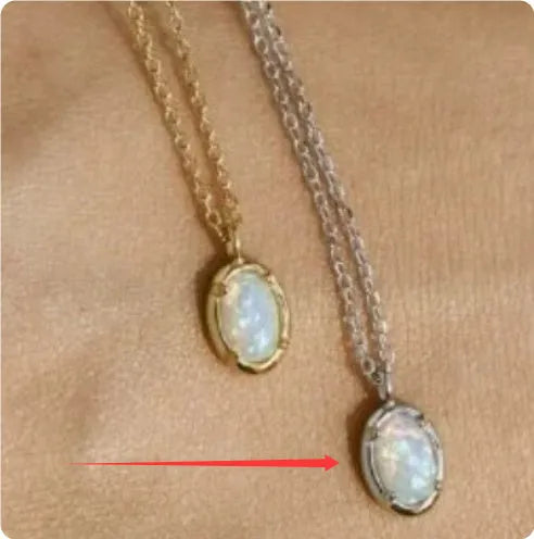 Geometric oval jelly opal pendant necklace in S925 silver with gold or white gold plating.