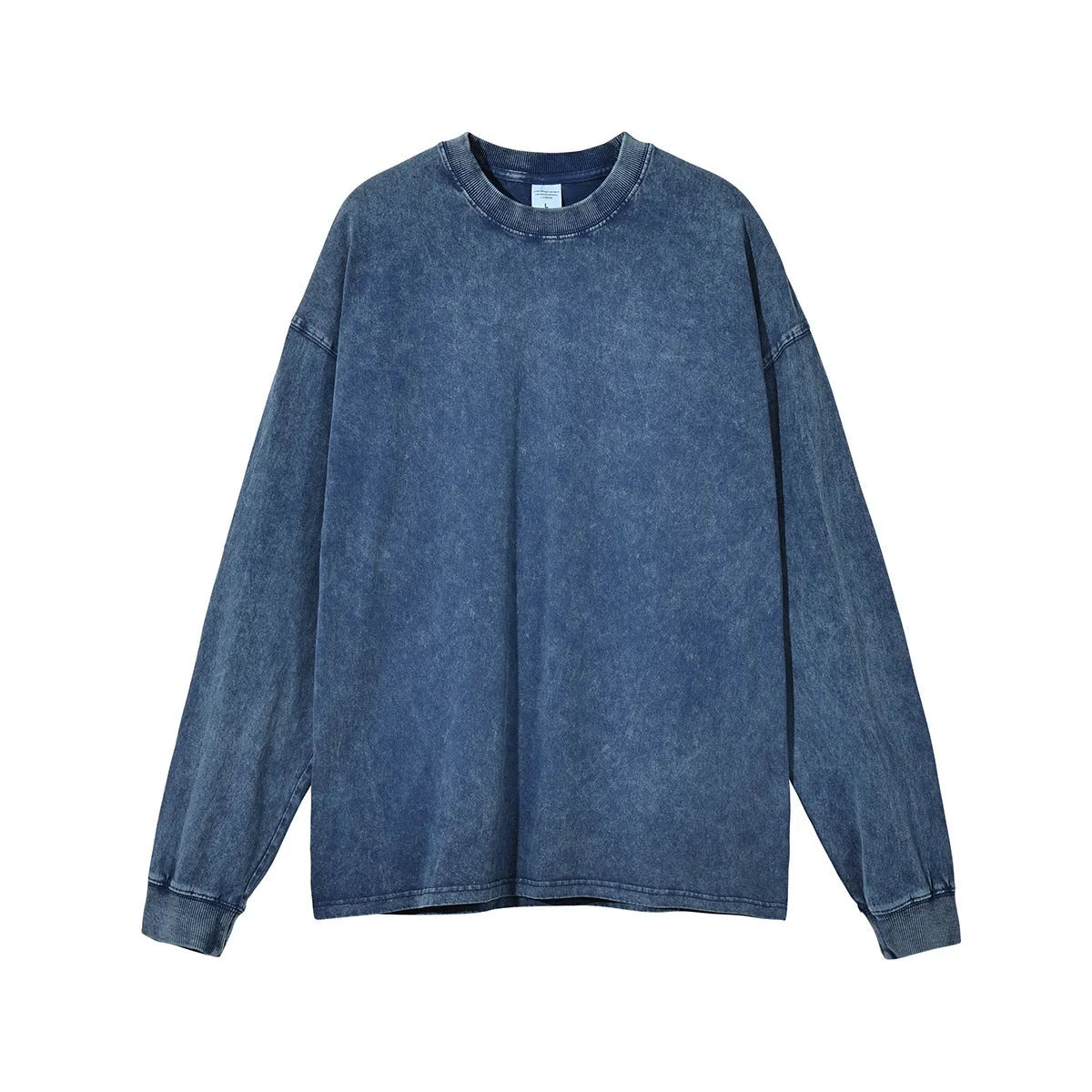 Man wearing a vintage washed batik-colour cotton long sleeve pullover with a loose, relaxed fit.