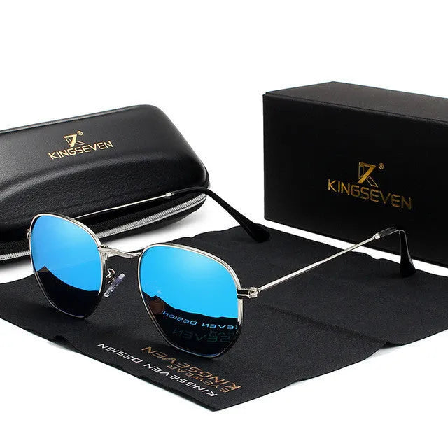 Men's classic round sunglasses in retro design available in six colour options including black, blue and silver