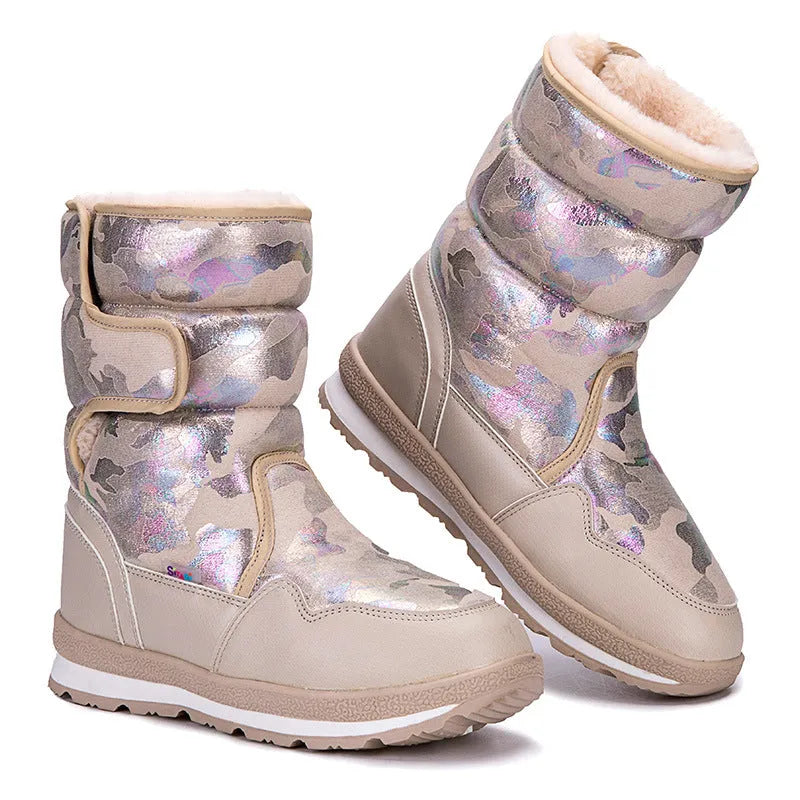 Children's waterproof slip-resistant fleece-lined mid-top snow boots in multiple colours for winter