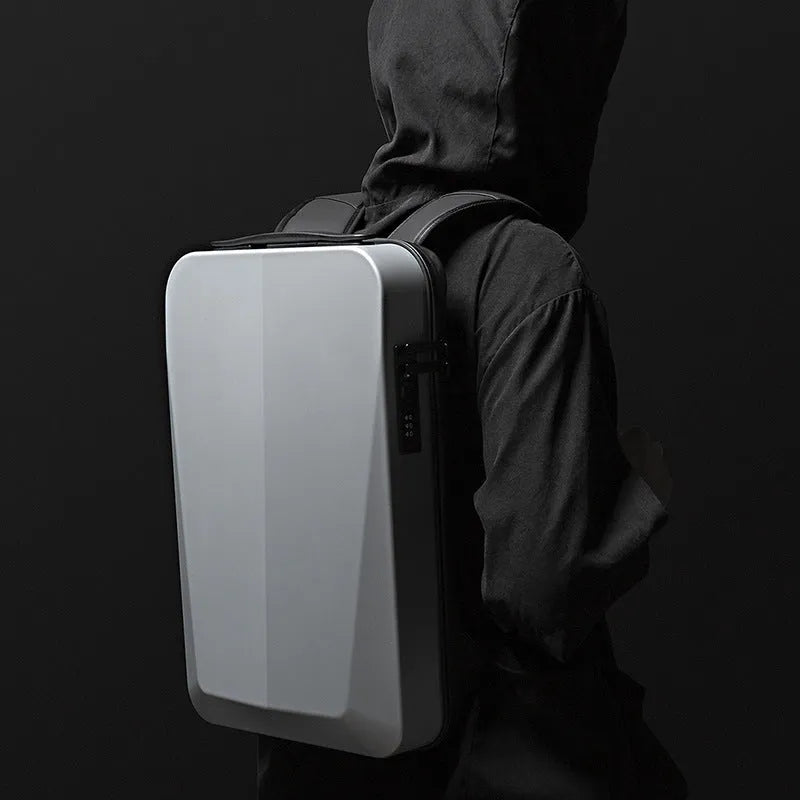 PC blister hard case computer bag with combination lock in silver, 45x30x8cm, business commuting style