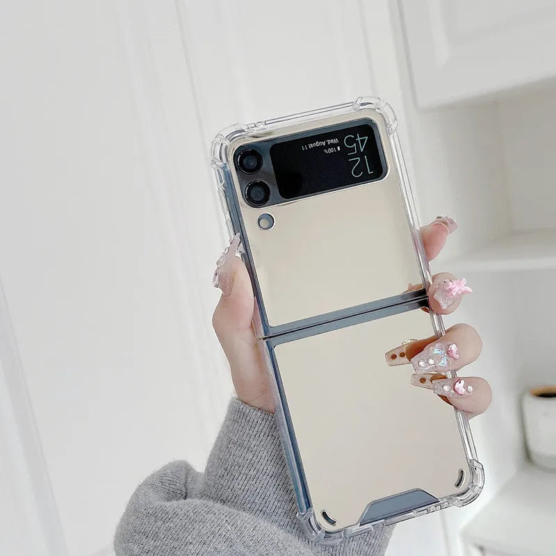 Samsung Z Flip transparent foldable mirror phone case in gold with TPU PC drop-resistant back cover