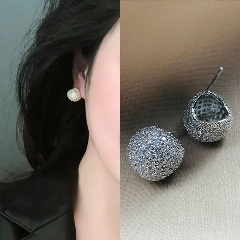 Light luxury full diamond little golden beans ear clip earrings for women, drop shape geometric design, gold and white colour options, non-pierced clip