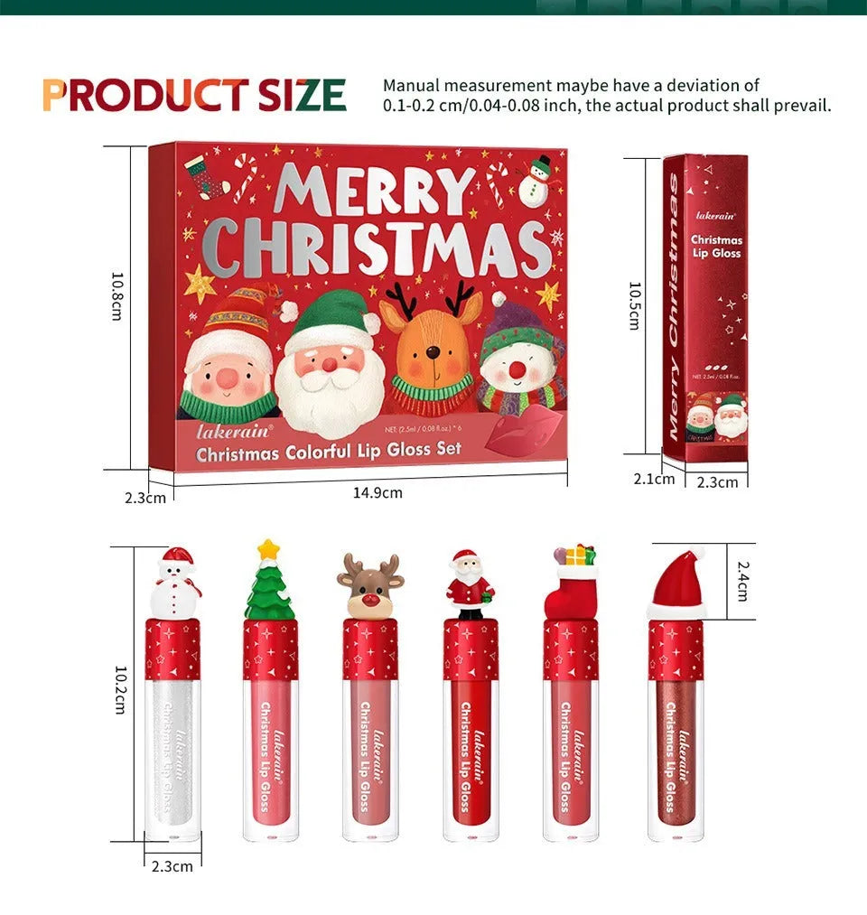 Christmas lip gloss set 6-piece red matte velvet lip glosses in festive packaging