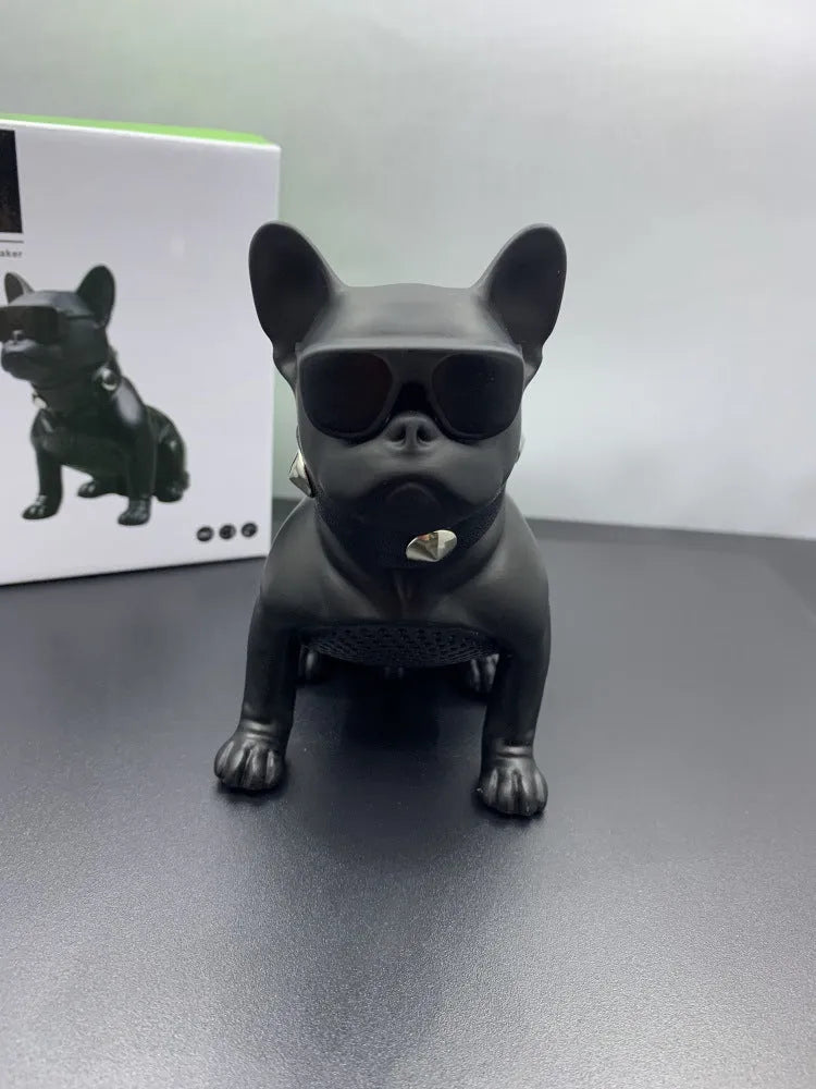 Mini bulldog-shaped Bluetooth portable speaker in black, red, or white colour options