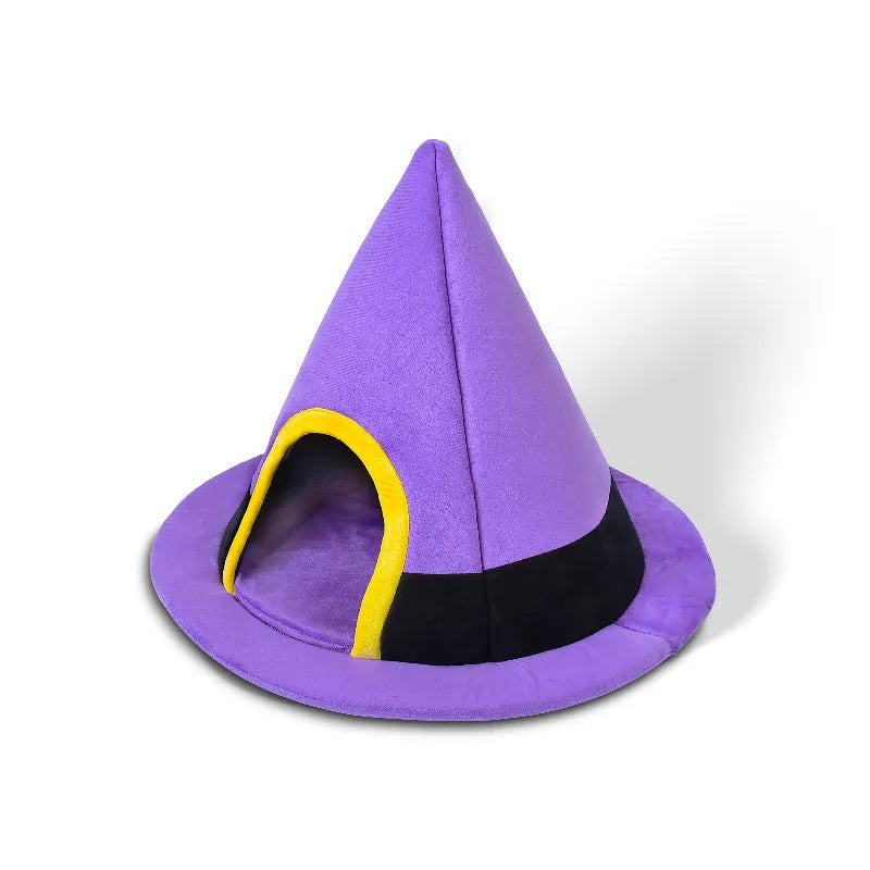 Purple cloth Halloween witch hat shaped cat nest measuring 60x45cm