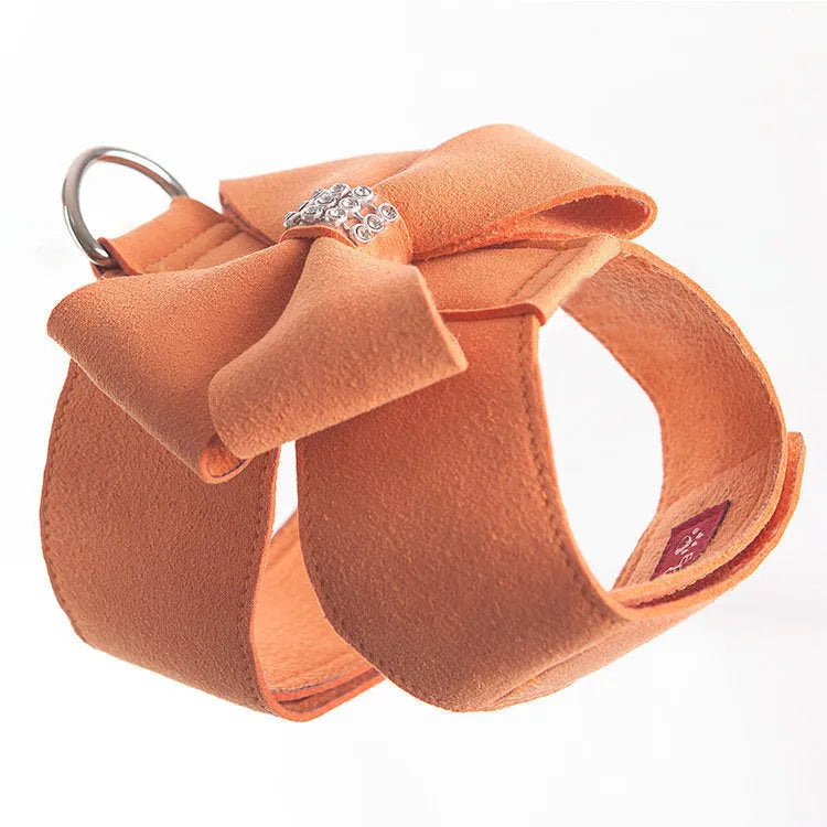 Microfiber dog chest strap with bowknot collar in pink blue orange colours