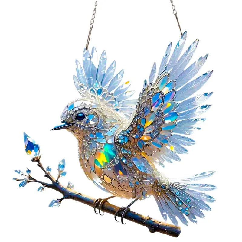 Acrylic bird pendant ornament with cartoon holiday scene decoration