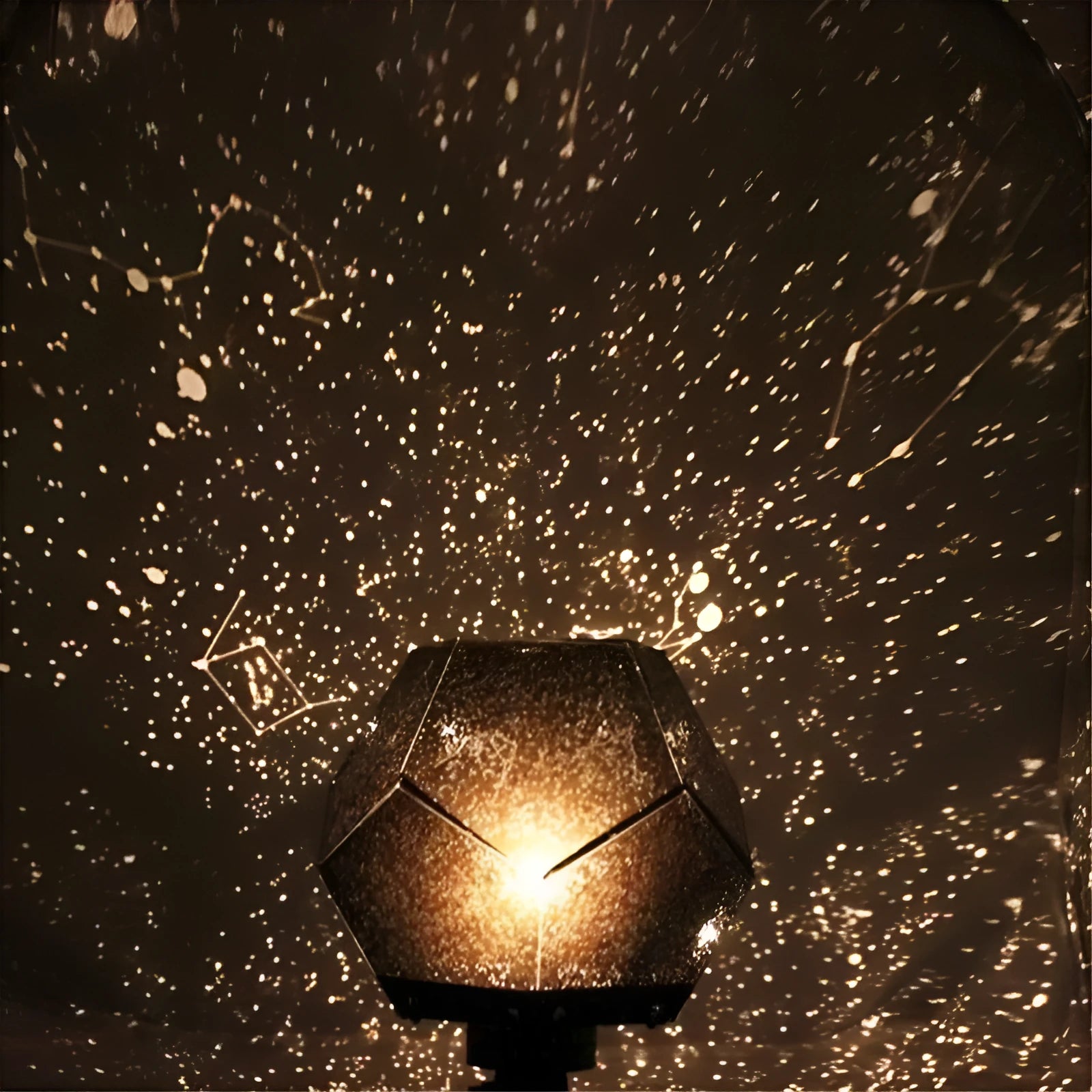 LED starry sky projector showing constellation projection on bedroom ceiling with remote control