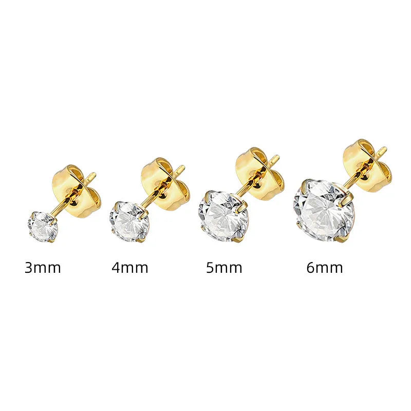 Geometric square zircon stud earrings in stainless steel with electroplated finish